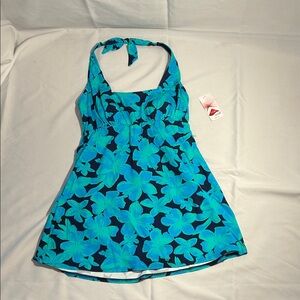 Lands' End Blue Floral One Piece Swimsuit